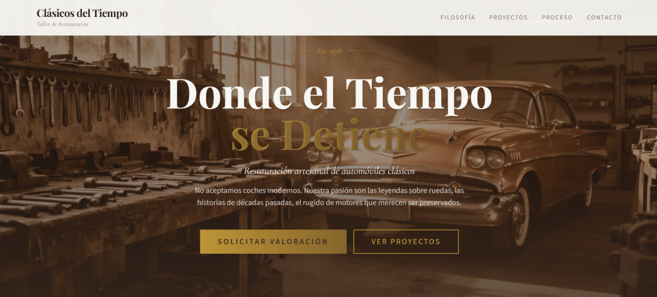 Página web profesional de Clásicos del Tiempo - Taller de restauración