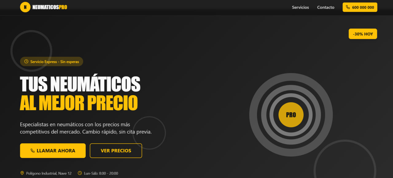 Página web profesional de Neumáticos Pro - Taller de neumáticos