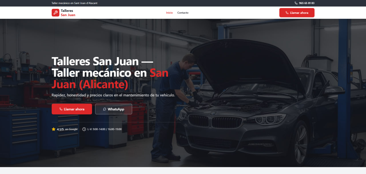 Página web profesional de Talleres San Juan - Taller mecánico
